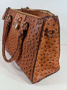 Street Level Brown Faux Ostrich Embossed Tote Shoulder Bag